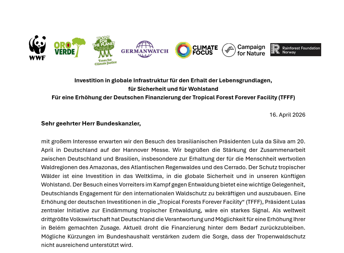 Featured Image for “Offener Brief an Bundeskanzler Friedrich Merz zur Erhöhung der Investitionen in den Tropenfonds TFFF”